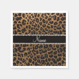 Custom name gold glitter leopard print paper napkins