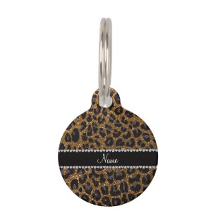 Custom name gold glitter leopard print pet tag