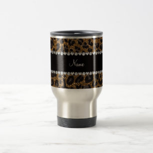 Custom name gold glitter leopard print travel mug