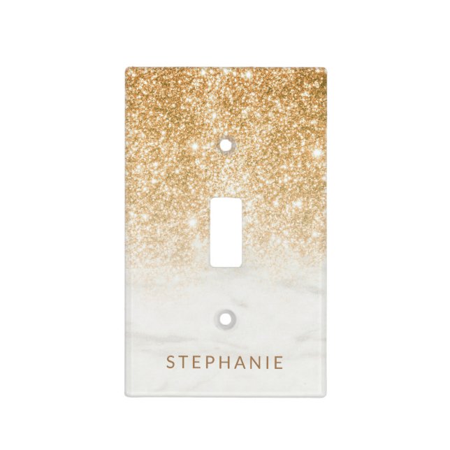 Custom Name Gold Glitter Marble Ombre Luxury Light Switch Cover (Front)