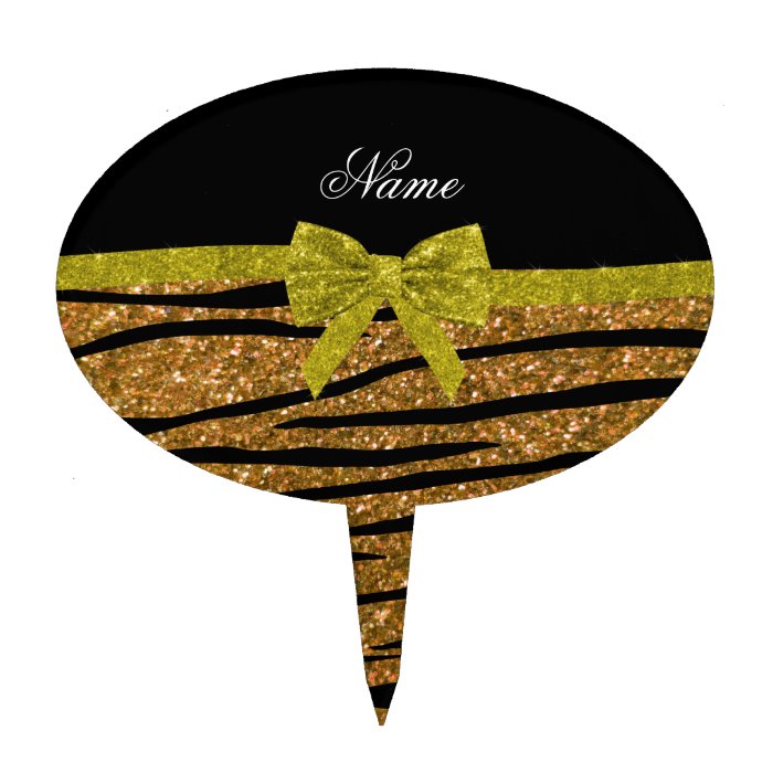 Custom name gold glitter zebra stripes name cake toppers