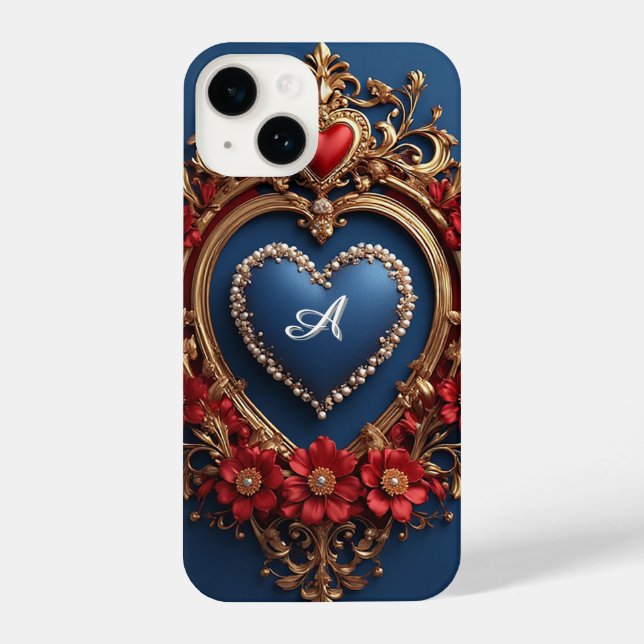 Custom name Gold Heart Frame With Pearl Bead iPhone Case (Back)