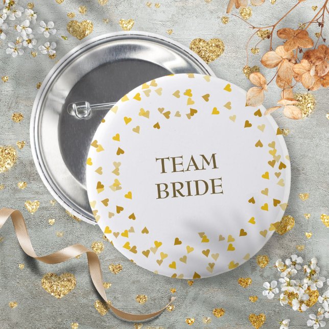 Custom Name Gold Hearts Confetti Wedding Button (Custom Name Gold Hearts Confetti Wedding Button)