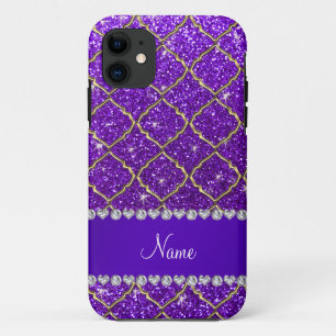 Custom name gold indigo purple glitter moroccan iPhone 11 case
