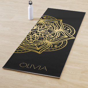 Custom Name Gold Mandala Black  Yoga Mat