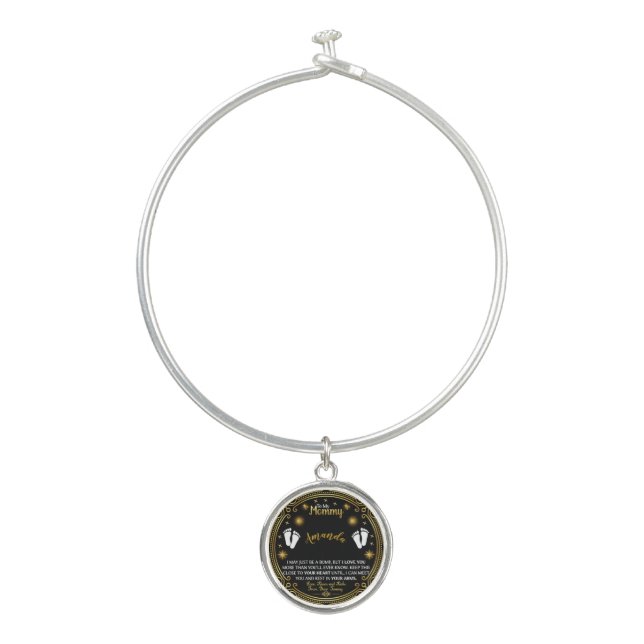 Custom Name Gold Message for Mommy from Baby Bump Bangle Bracelet (Front)