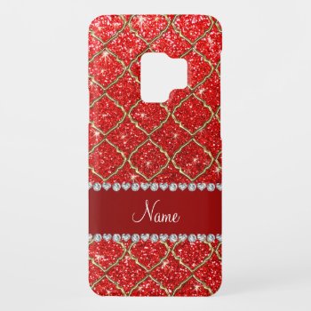 Custom Name Gold Neon Red Glitter Moroccan Case-mate Samsung Galaxy S9 Case by Brothergravydesigns at Zazzle