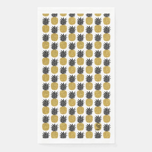 Custom Name Gold Pineapple Disposable Bathroom Paper Guest Towels (Front)