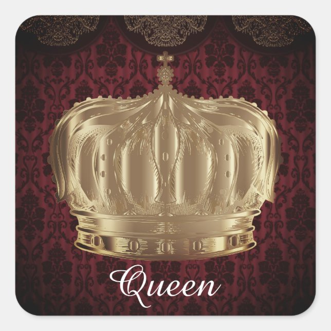 Custom Name Gold Royal Crown King & Queen Brocade Square Sticker (Front)