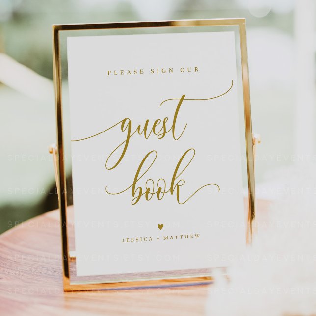Custom Name Gold Script Guest Book Sign 8x10" (Creator Uploaded)