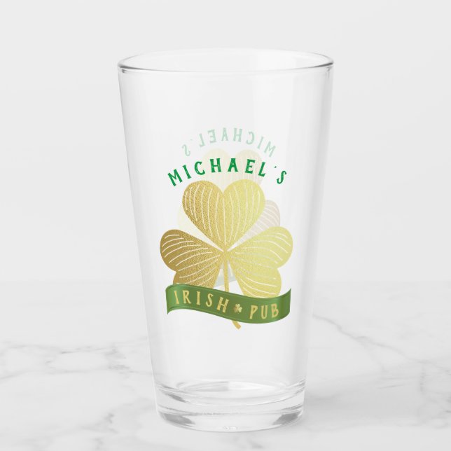 Custom Name Gold Shamrock St Patrick's Day Glass (Front)