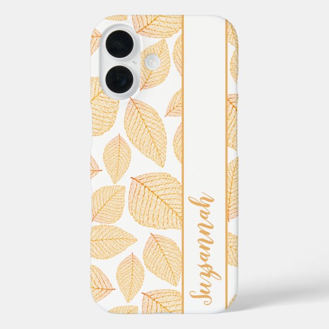 Custom Name Gold Skeleton Leaves on White Case-Mate iPhone Case (Back)