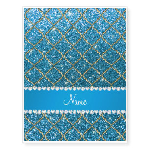 Custom name gold sky blue glitter moroccan temporary tattoos