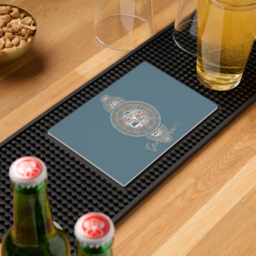 Custom Name Gold Teal Abstract Ornamental Mandala Bar Mat