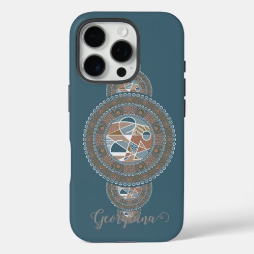 Custom Name Gold Teal Abstract Ornamental Mandala iPhone 16 Pro Case