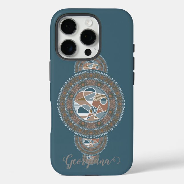 Custom Name Gold Teal Abstract Ornamental Mandala Case-Mate iPhone Case (Back)