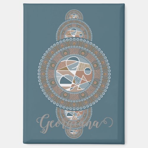 Custom Name Gold Teal Abstract Ornamental Mandala Magnet