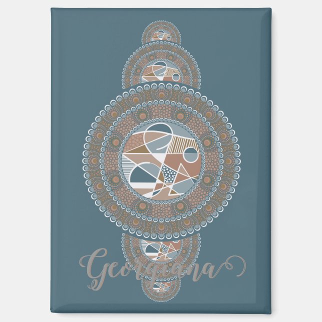 Custom Name Gold Teal Abstract Ornamental Mandala Magnet (Front)