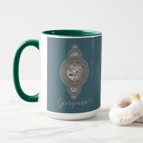 Custom Name Gold Teal Abstract Ornamental Mandala Mug