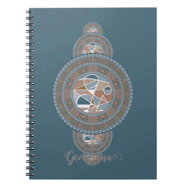 Custom Name Gold Teal Abstract Ornamental Mandala Notebook (Front)