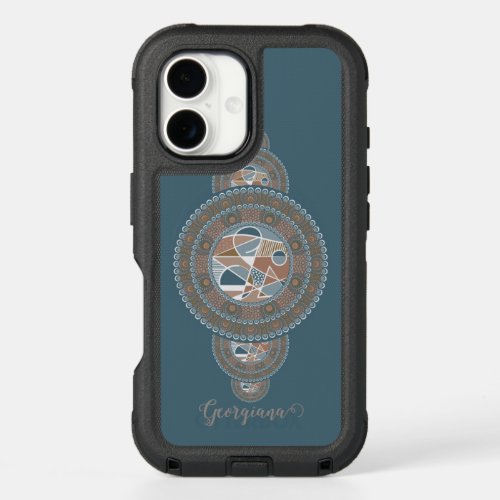 Custom Name Gold Teal Abstract Ornamental Mandala iPhone 16 Case