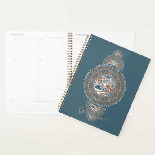 Custom Name Gold Teal Abstract Ornamental Mandala Planner