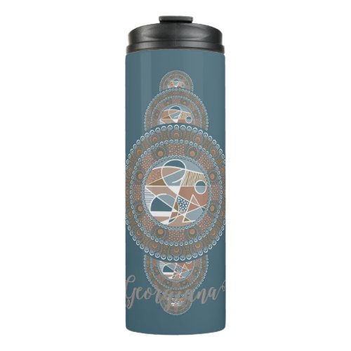 Custom Name Gold Teal Abstract Ornamental Mandala Thermal Tumbler