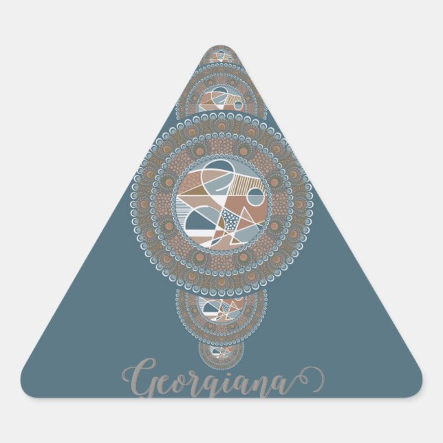 Custom Name Gold Teal Abstract Ornamental Mandala Triangle Sticker (Front)