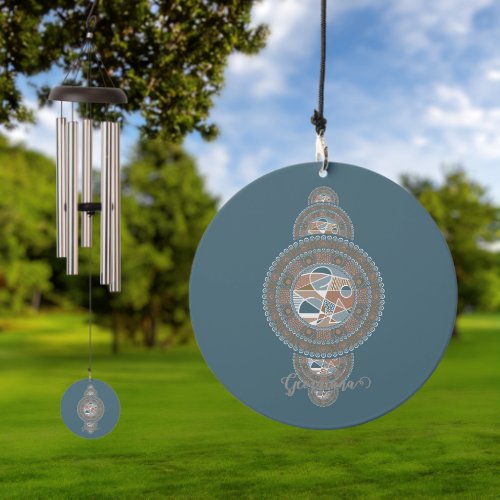 Custom Name Gold Teal Abstract Ornamental Mandala Wind Chime