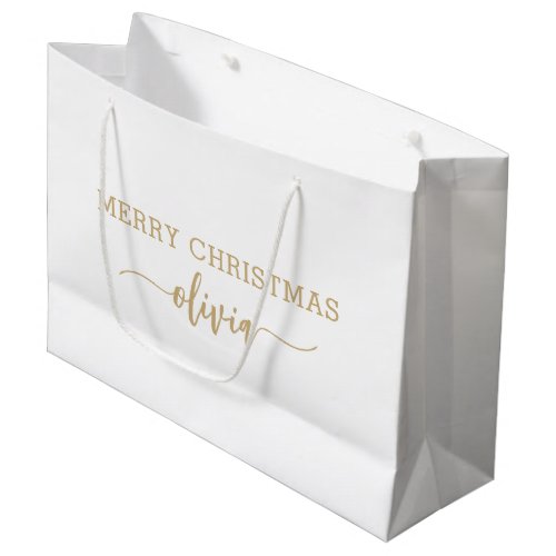 Custom Name Gold White Large Gift Bag