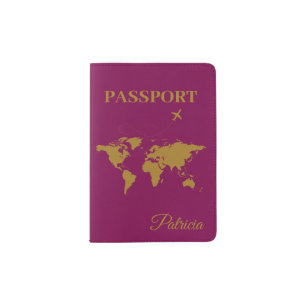 Custom Name Gold World Map - Wine Passport Holder
