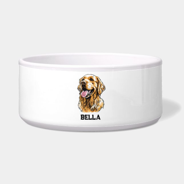Custom Name Golden Retriever Dog Portrait Funny  Bowl (Front)