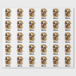Custom Name Golden Retriever Dog Portrait Funny  Wrapping Paper