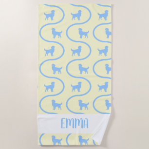Custom Name   Golden Retriever Icy Blue Wave Beach Towel