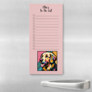 Custom Name Golden Retriever Pop Art To Do List Magnetic Notepad