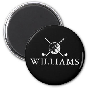 Custom Name Golf Ball And Clubs Black And White Magnet