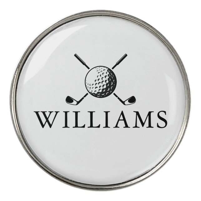 Custom Name Golf Ball And Clubs Golf Ball Marker (Front)