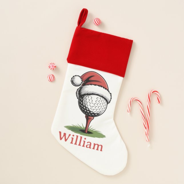 Custom Name Golf Balls Christmas Golf Santa Golfer Stocking (Front)
