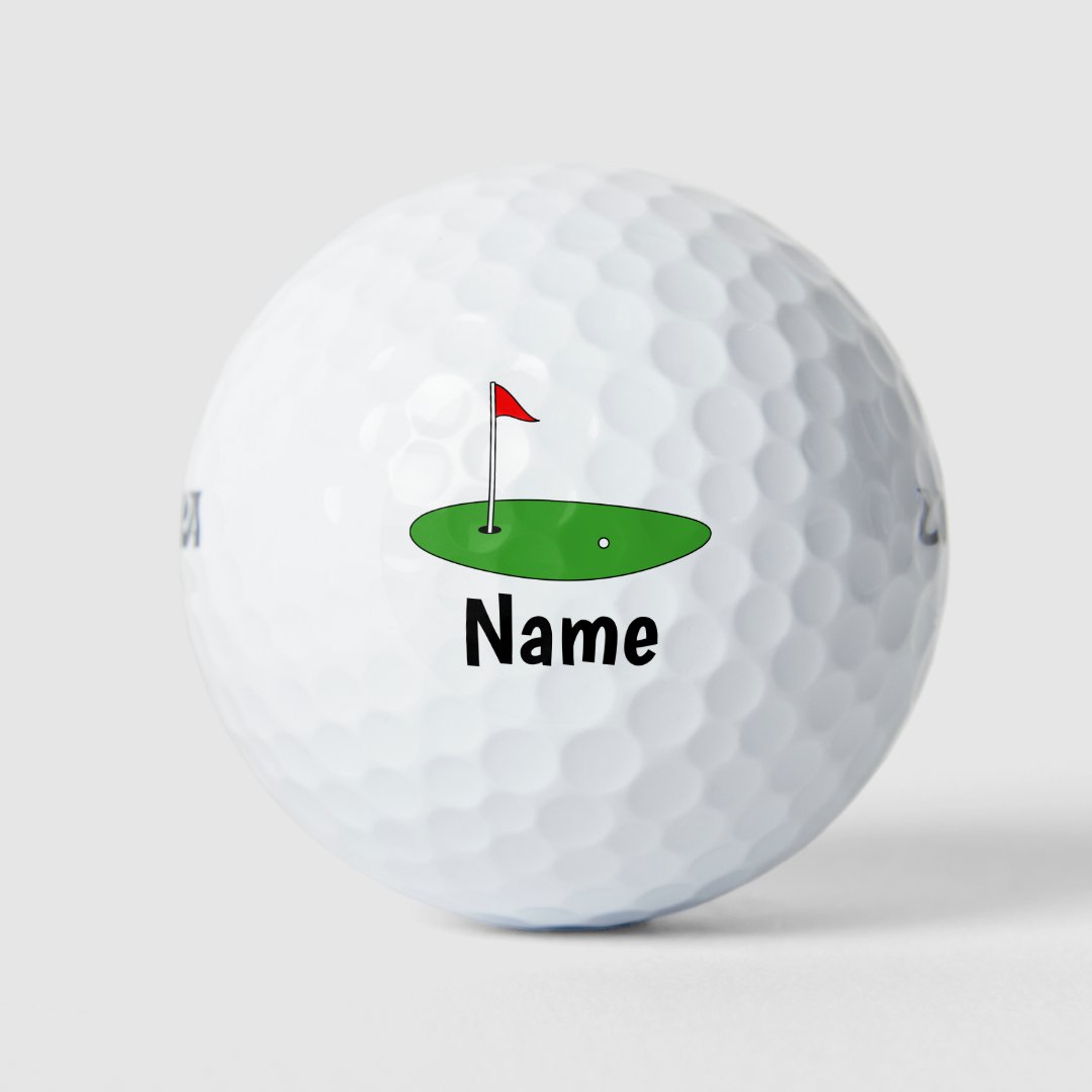 Custom name golf balls with putting green logo | Zazzle