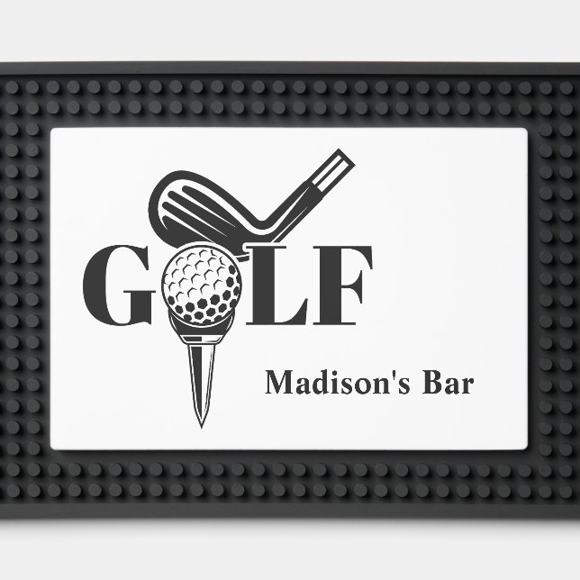 Custom Name Golf Bar Mat (Front (Close Up))