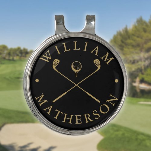 Custom Name Golf Clubs Black And Gold Golf Hat Clip