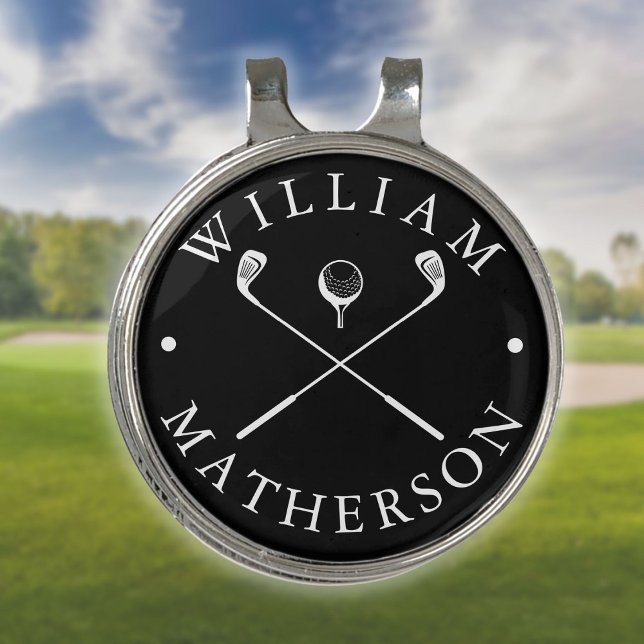 Custom Name Golf Clubs Black And White Golf Hat Clip (Custom Name Golf Clubs Black And White Golf Hat Clip)