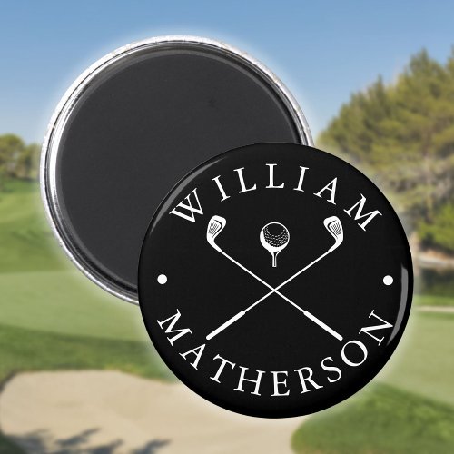 Custom Name Golf Clubs Black And White Magnet