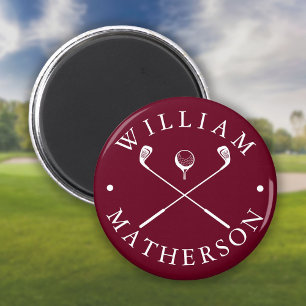 Custom Name Golf Clubs Burgundy And White Magnet