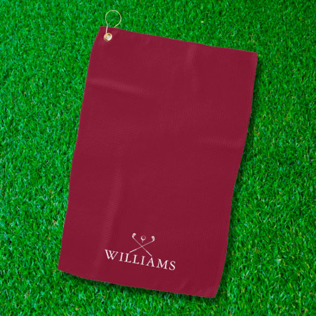 Custom Name Golf Clubs Burgundy Red Golf Towel