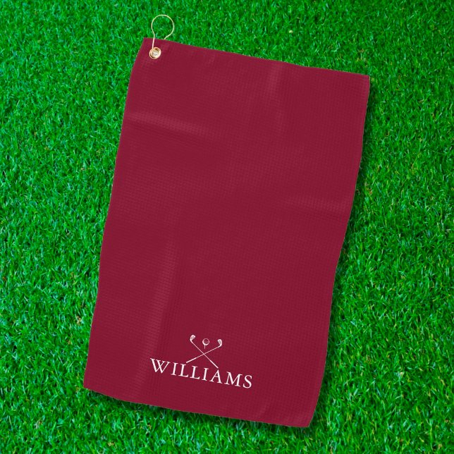 Custom Name Golf Clubs Burgundy Red Towel (Creator Uploaded)