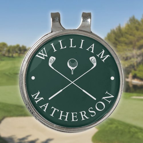 Custom Name Golf Clubs Emerald Green And White Golf Hat Clip