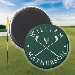 Custom Name Golf Clubs Emerald Green And White Magnet