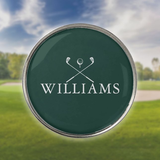 Custom Name Golf Clubs Modern Emerald Green Golf Ball Marker (Creator Uploaded)