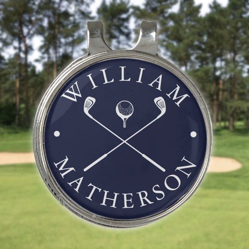 Custom Name Golf Clubs Navy Blue And White Golf Hat Clip